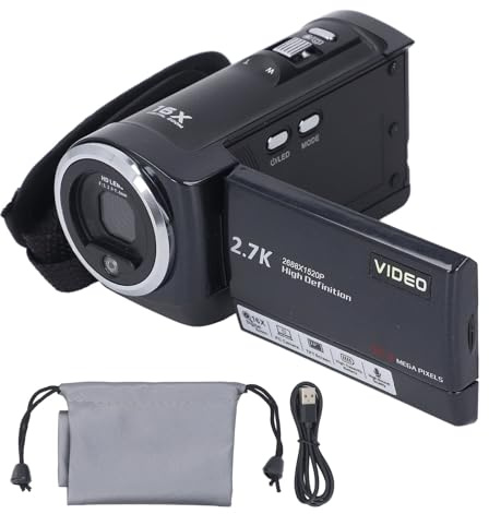 Pilipane QHD 2.7K Videokamera Camcorder 50MP 16x Digital Zoom mit 270 -Grad -Rotation Bildschirm Webcam -Funktionalität für Live -Streaming -Reisesport -Events (64 GB)