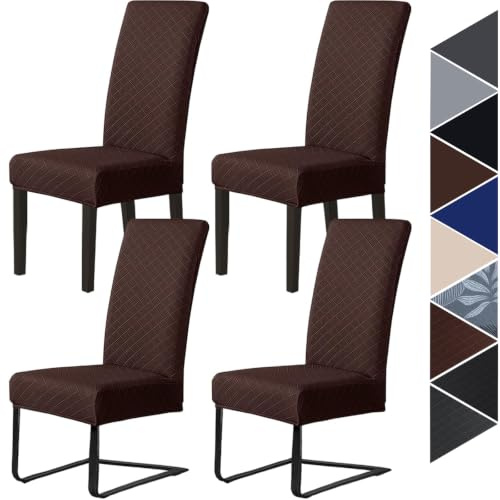 Hopelit Stretch Stuhlhussen Schwingstühle 4er Set, Jacquard Kaffee | Stuhlbezug für Freischwinger Abnehmbarer Waschbarer Spandex, Universale Hussen für Stühle für Esszimmer Hotel Küche Hochzeit
