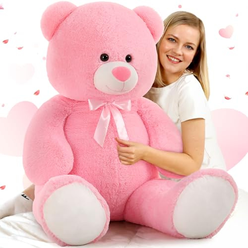 MorisMos 120cm riesen Teddy teddybären, groß teddybär XXL Kuscheltier, weich plüschbär als Geburtstag Valentinstag überraschung für Liebe，Pink White