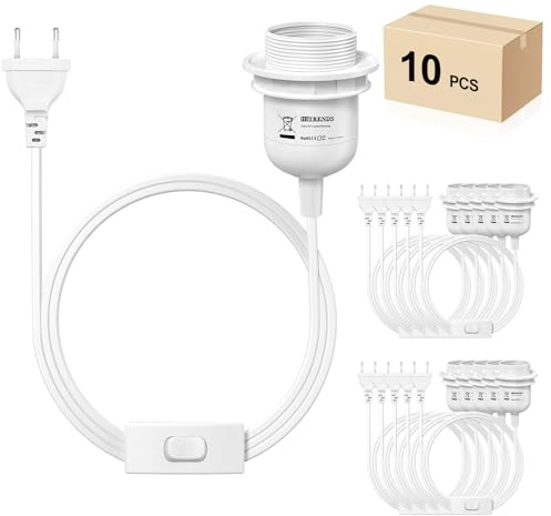 KEAGAR 10 x E27 Lampenfassung mit Schalter mit Stecker, E27 Fassung mit 3,5m Kabel Schraubring - Küche, Wohnzimmer und Kinderzimmer - Weiß