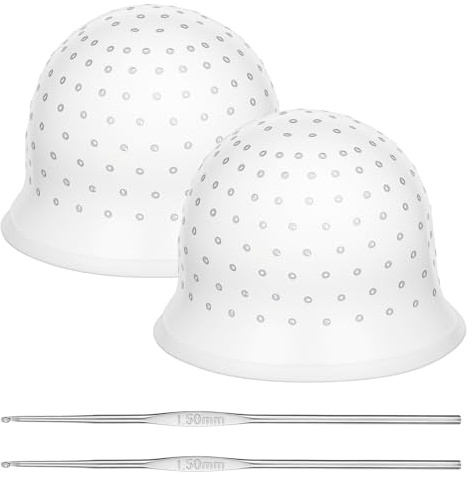 LIQWEI 2 Pcs Highlight Cap and Hook, White Silicone Reusable Highlighting Cap with 4.72 Inch Hook for Hair Coloring, Dyeing & Staining, Salon & Home Use (8.66 Inch Diameter)
