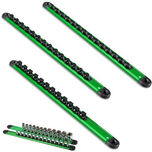 3Pcs Magnetic Socket Organiser Set, Aluminum Alloy Socket Rail Heavy Duty Sockets Holder Magnetic Tool Holder Sockets Rack Kit for Wall Storage & Tool Cabinet Side Mount