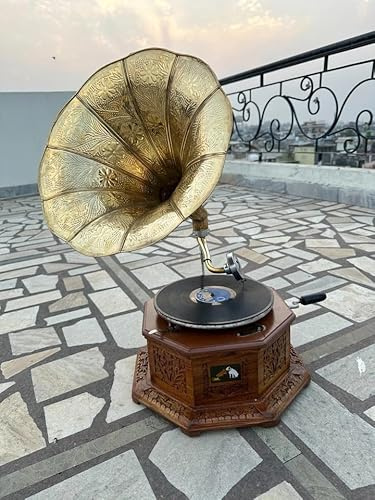 Fascino vintage incarnato: fonog, grammofono HMV ricamato a mano