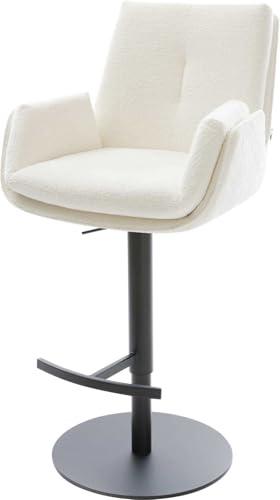 DELIFE Barstuhl Clea-Flex Drehfuß höhenverstellbar Metall Schwarz Bouclé Soft Beige