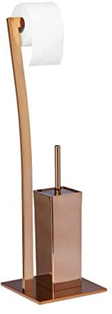 Relaxdays Stand WC Garnitur WIMEDO eckig HBT: 71 x 20 x 20 cm Toilettenbürstenhalter aus Edelstahl mit Lackierung Toilettenpapierhalter und Klorollenhalter als freistehende WC Bürstengarnitur, kupfer