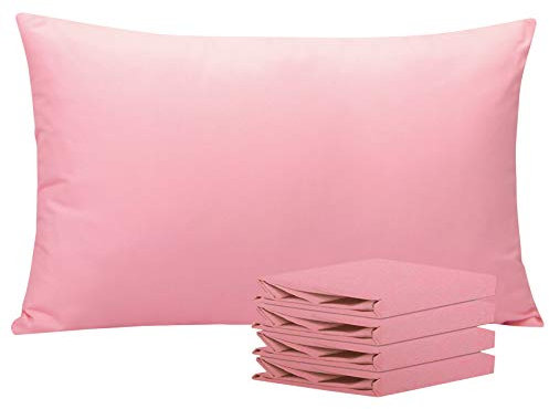 NTBAY 4 Pack 100% Brushed Microfiber Plain Pillowcases, 1800 Super Soft and Cozy, Wrinkle, Fade, Stain Resistant with Envelope Closure Bed Pillow Cases, 50x75 cm, Pink