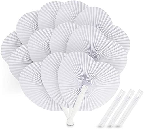 ABSOFINE 24 STK. Fächer Hochzeit Papierfächer Herzförmiges Weiß Papierfächer Faltbar Taschenfächer für Hochzeit Bevorzugung Party Beutel Füller
