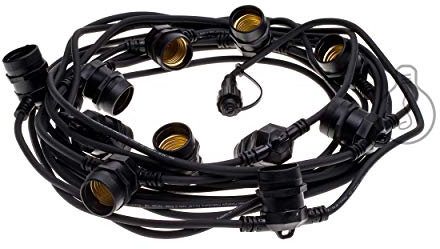 AMARCORDS - Guirlande lumineuse NOIR d'extérieure avec 11 douilles E27, câble rond, prise schuko, longueur 12,5 m. Assemblable jusqu'à 100 mètres!