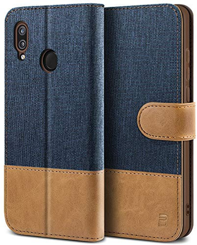 BEZ® Coque pour Huawei P20 Lite, Etui pour Huawei P20 Lite Housse en Cuir de Protection, Portefeuille en Cuir Polyuréthane, Crochet, Pochette pour Monnaie, Fermeture Magnétique, Bleu