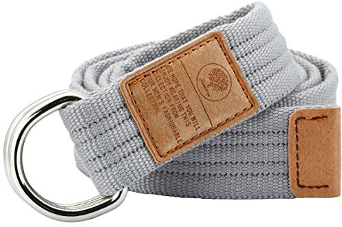 KYEYGWO Leinwand Gürtel für Damen und Herren, Verstellbare Canvas Stoffgürtel mit Doppel D-Ringe Schnalle, Grau(119cm Gesamtlänge)