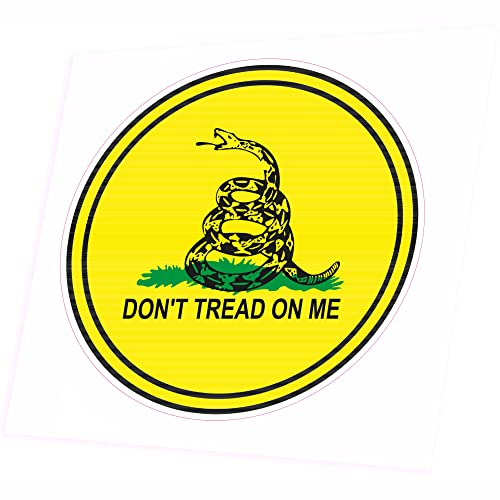 JINTORA - Gadsden Flag Dont Tread on Me Round - Pegatina vinilo impreso para coche, carpeta, moto, bici, pared, puerta, nevera etc. - 3x 30x30mm