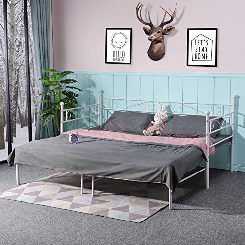 setsail Florenz Metallbett Tagesbett ausziehbar auf 180x190 cm Ausziehbett Kinderbett Bettgestell Metall Gästebett Couchbett Beige
