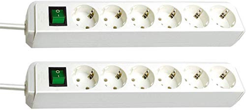 Brennenstuhl Eco-Line 6-Fach Steckdosenleiste (Steckerleiste mit Kindersicherung, Schalter und 1,5 m Kabel) weiß (Weiß | 2er Pack)