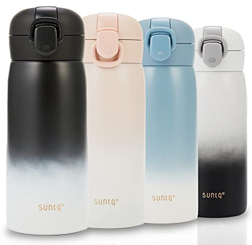 SUNTQ Travel Mugs with Secure Lid Leakproof - Insulated Mug Thermal Mug - Thermal Flasks Stainless Steel Water Bottle - for Hot and Cold Drinks, 13oz/380ml, Black and White