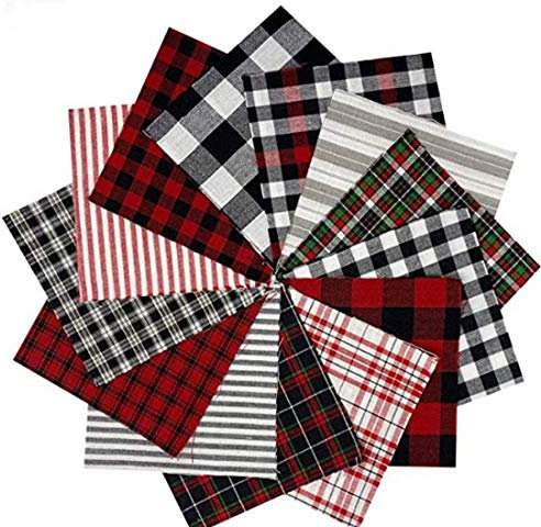 MoonyLI Christmas Cotton Fabric Bundles Patchwork Nähen Quilten Stoff Plaid Check Stoff DIY Scrapbook Craft Fabric Supplies 12,5 * 12,5 cm Weihnachten Patchwork Precut Bedruckte Stoffreste 65 Stk