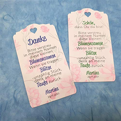 Geschenkanhänger Papieranhänger Tags Etiketten Danke Schön, dass Du da bistTaufe Konfirmation Kommunion Hochzeit Blumensamen