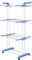 Tendedero plegable con 3 niveles, con 2 alas laterales plegables y cuerda extensible (blanco y azul)