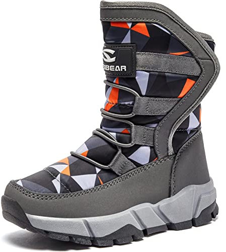 GUBARUN Schneestiefel Jungen Mädchen Winterstiefel Kinder Winter Outdoor Wasserdicht Warme Stiefel(N-Grau-orange, EU 31