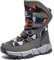 GUBARUN Schneestiefel Jungen Mädchen Winterstiefel Kinder Winter Outdoor Wasserdicht Warme Stiefel（N-Grau-orange, EU 31