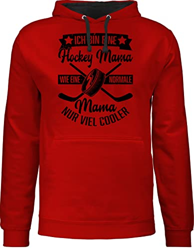 Pullover Herren Frauen Hoodie Kontrast zweifarbig - Damen - Ich bin eine Hockey Mama - wie eine normale Mama nur viel cooler - schwarz - L - Rot/Schwarz - mum mums hoodies mütter mutter pulli