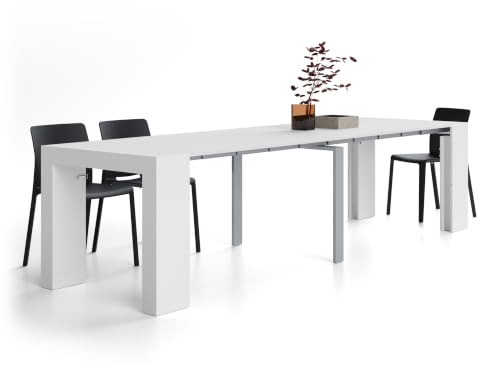 MOBILI FIVER, Evolution, ausziehbarer Konsolentisch, 45(305) x90 cm, Esche, Weiß, Made In Italy