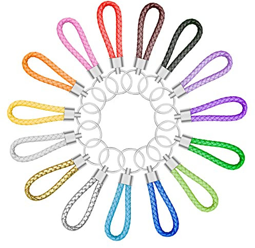 LUCKYKODOR 15 Stück Leder Geflochten Schlüsselanhänger Bunt Autoschlüsselanhänger Schlüsselband Leder Schlüsselanhänger Schlaufe für Unisex Damen & Herren