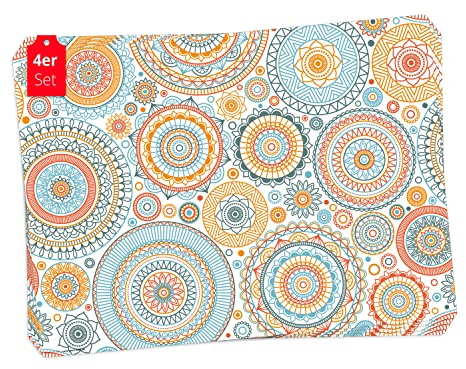 Tischsets | Platzsets abwaschbar - Mandala mit Kreisen - aus erstklassigem Vinyl (Kunststoff – BPA-frei) - 4 Stück - 44 x 32 cm - rutschfeste Tischdekoration!