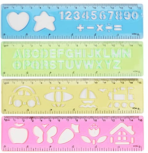 12 Stück Lineal 15cm Kinder, Schablone Kinder Lineal, Kunststofflineale, Multifunktionales Geometrisches Lineal, Lineale Zeichnen Malen Zentimetermaß für Studenten Schule Büro Hausbedarf 4 Farben