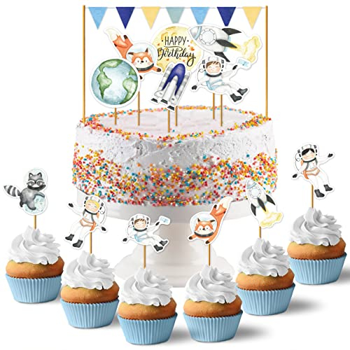 Papierdrachen Cake Topper Astronaut - Kuchendekoration Kuchen Topper 19-teilig - Decor Pics für Geburtstagskuchen - Kindergeburtstag Tortendeko - Set 5