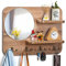 YeadCedle Wooden Key Rack with Mirror, Shelf and 4 Key Hooks for Rustic Entrances, Hallways, Living Rooms and Bedrooms - 16x12 (Oak Color)