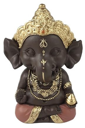 Statuette Ganesh 3 – Porte Bonheur - Décoration Zen et Feng Shui – pour Créer Une Ambiance Relaxante et Spirituelle – Idée Cadeau – Hauteur: 11,5cm – Couleur : Vert et Marron – Zen’Light