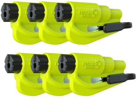 resqme Auto-Sicherheits-Schlüsselanhänger, Fensterbrecher und Sicherheitsgurtschneider, Nothammer, 6er-Pack resqme- Gelb