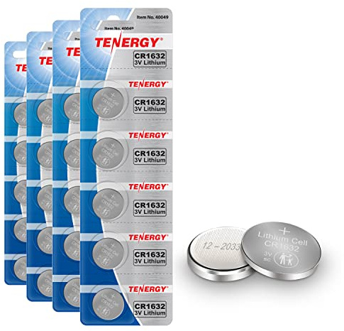 Tenergy CR1632 3V Lithium Button Cell, for Watches, Key Fobs, Calculators, Medical Devices, and More, 20 Count (Pack of 4)