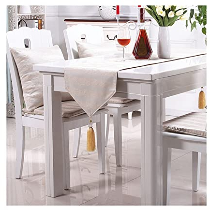 Epinki Tischläufer Vintage Hochzeit, Baumwolle Tischläufer Waschbar Quaste Punkte, abwaschbar & fleckenabweisend Table Runner Geeignet für Hoteldekorationen (Beige, 35x228 cm)