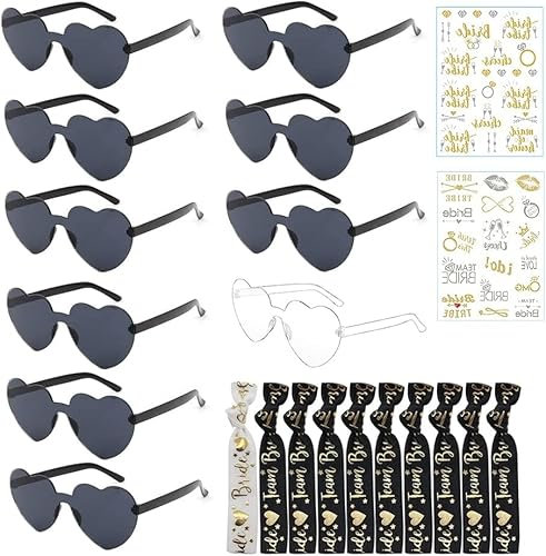 HuaMuDM Jga Glasses Team, Heart Sunglasses, Party Sunglasses, Team Bride, Hippie Heart-Shaped Glasses, Hen Party Glasses, Bride to be Heart Glasses Set, b, /