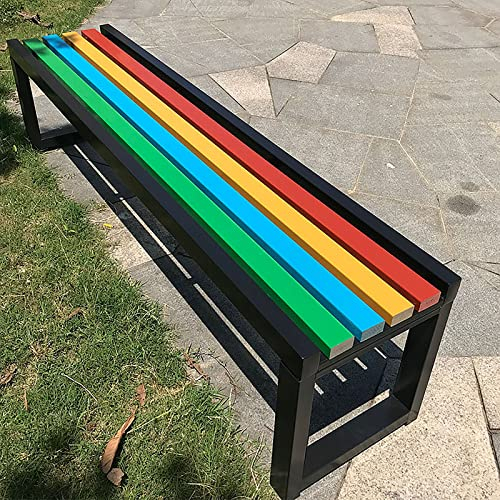 WYZCHDM Gartenbank Parkbank, Rückenfreie Bank,Wetterfest Anti-Korrosions-Holz Patio Bänke, Metallstuhlbeine + Blockstuhl-Oberfläche, für Garten, Veranda, Park und Lounge 100 * 40 * 45CM F
