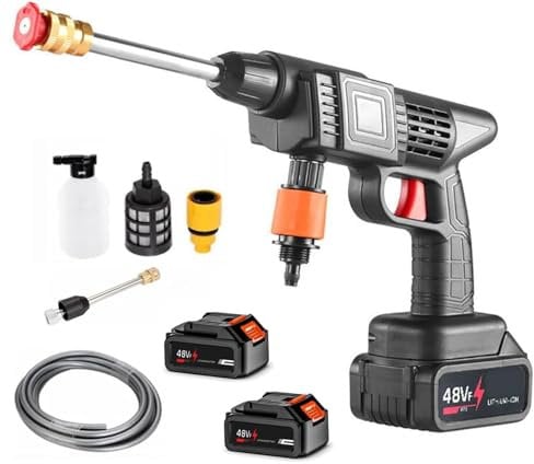 Dopastore Lancia Idropulitrice Portatile Con Due Batterie da 48V E 2 Ugelli Pistola A Pressione Con Accessori Per Pulizie Esterni Giardino Auto