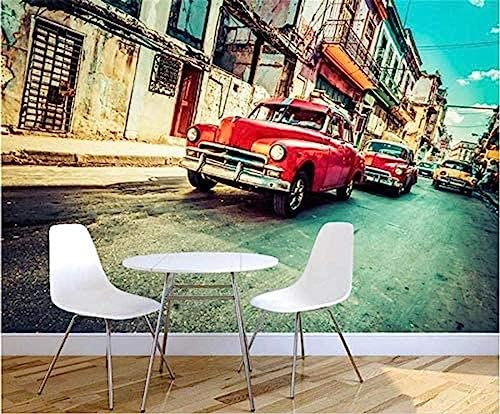 3D Wallpaper Mural Living Room Mural Vintage Old Car Havana Street Painting Tv Background Wall Wallpaper 3D 3D Wallpaper Paste Living Room The Home Restaurant Wall For Bedroom Mural-200cm×140cm