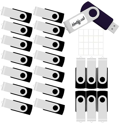 JBOS 4GB USB Flash Drive 20 Pack - Swivel 4G Gig Stick USB2.0 Pen Drive for Data Storage, Black