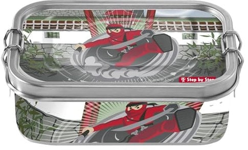 Step by Step Edelstahllunchbox Ninja Yuma, grau-rot, mit Trennwand und Klickverschluss, für Schule und Kindergarten, 0,8L
