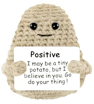 Aolso Lustige Positive Kartoffel, Gestrickte Kartoffelpuppe mit Positive Karten, Kreative Kartoffel Puppe, Mini-Plüsch Potato Puppe, Viel Glück Geschenke, Motivationsgeschenke (L-Khaki)