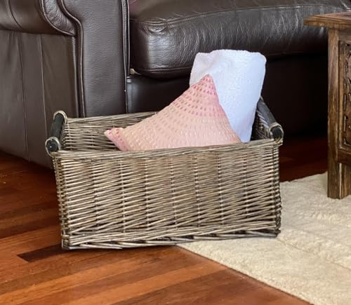 Kitchen Log Fireplace Wicker Storage Basket With Handles Xmas Empty Hamper Basket [Oak,Extra Large 51x41x22cm]