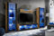 Komodee Wohnwand Wohnzimmerset Tivoli Grande, Schwarz/Wotan, Breite 250cm x Höhe 159cm x Tiefe 35cm, LED Blau, für Wohnzimmer, Schlafzimmer