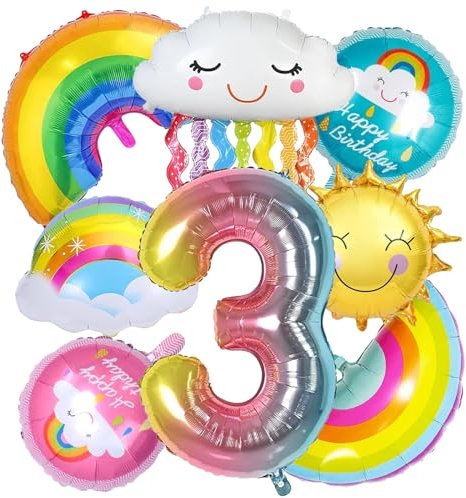 GAROMIA Regenbogen Geburtstagsdeko Mädchen 3 Jahre Regenbogen Geburtstagsdeko Folienballon Wolken Regenbogen Luftballons Folie Ballon Sonne Kindergeburtstag Deko für Mädchen Geburtstag Party