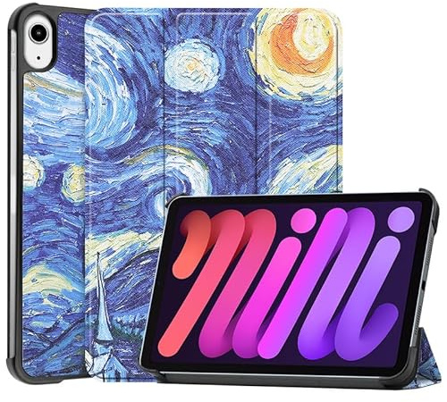 For iPad Mini 6 8.3 Inch Case, Tablet Case For iPad Mini 6th Gen 2021 Trifold Stand Cover with Pencil Holder, Auto Sleep/Wake, Soft PU Leather Protective Cover (The Starry Night)