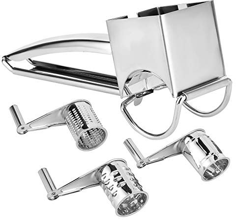 Käsereibe aus Edelstahl mit 3 Drehbaren Trommeln, Einfach zu Bedienen, Spülmaschinenfest, für Weich- oder Hartkäse, Schokolade, Nüsse, Parmesan, Pistazien, Mandeln und Mehr