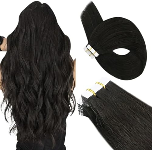 HAIRIFIC Tape In Extension Echthaar Hair Extensions Remy Haarverlängerung 20 Tressen je 2,5 Gramm gesamt 50g (50cm, 01b – Schwarzbraun)