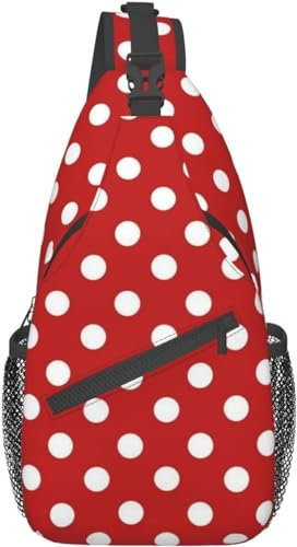 Süßer rot-weißer gepunkteter Sling-Rucksack, Reisen, Wandern, Tagesrucksack, Crossbody-Tasche für Damen und Herren, Polka Dots_a001, One size