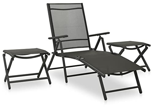 QJBSAVVA 3-TLG Garten-Lounge-Set, terrassenmöbel Sofa Tisch gartenstühle eckbank Geeignet für Strand Innenhof Outdoor Flur Textilene und Aluminium Schwarz