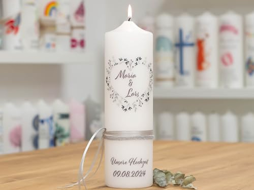 meinkerzenshop Hochzeitskerze mit Designdruck LAPPLAND personalisiert mit Namen und Datum, individuell